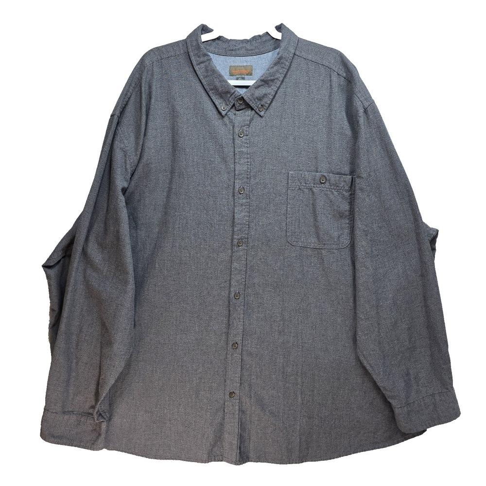 Northwest Territory Thick Button Down Shirt Mens 5XL Long Sleeve Pocket Gray